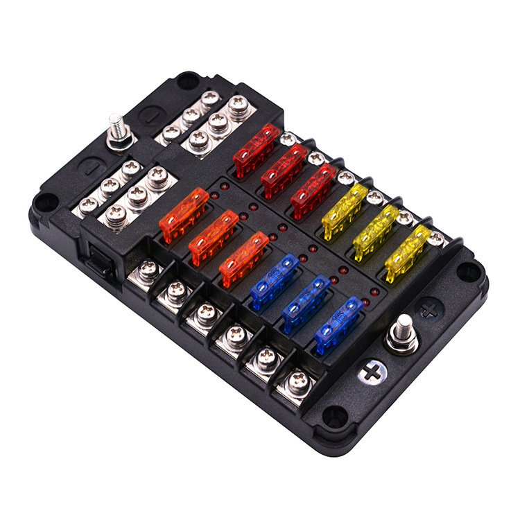 12-Way Fuse Box, Car Boat Fuse Holder with LED Indicator