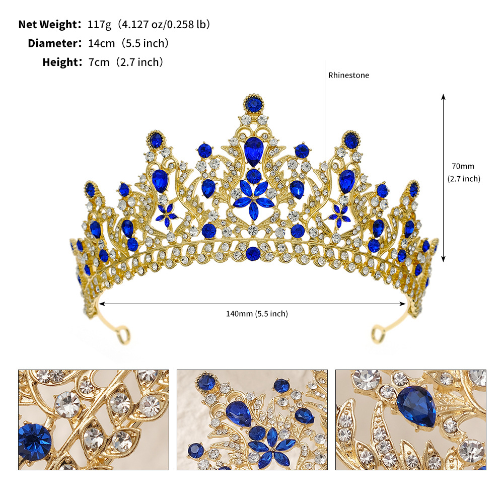 Europeo y americano transfronterizo nupcial corona tocado de lujo Todo Partido cumpleaños boda joyería vintage aleación rhinestone diadema corona