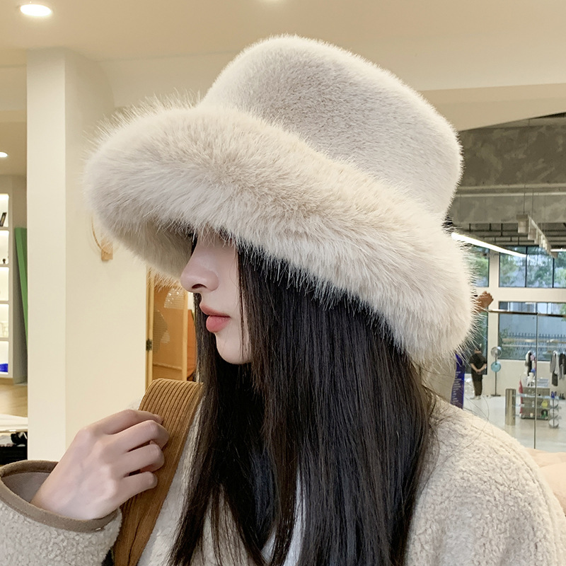 High end mink fluffy fisherman's women's noble style, large head surround fur hat, winter warm pullover hat_voghion.com