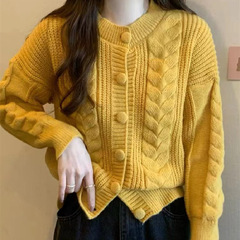 温柔宽松麻花厚款针织开衫跨境秋冬新款简约韩系慵懒风毛衣女