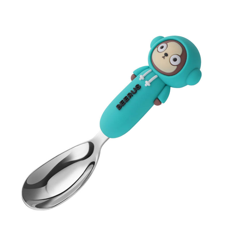 316L cucharas de dibujos animados de acero inoxidable cucharas de bebés para comer cucharas de dibujos animados cucharas de cubierta a prueba de quemaduras