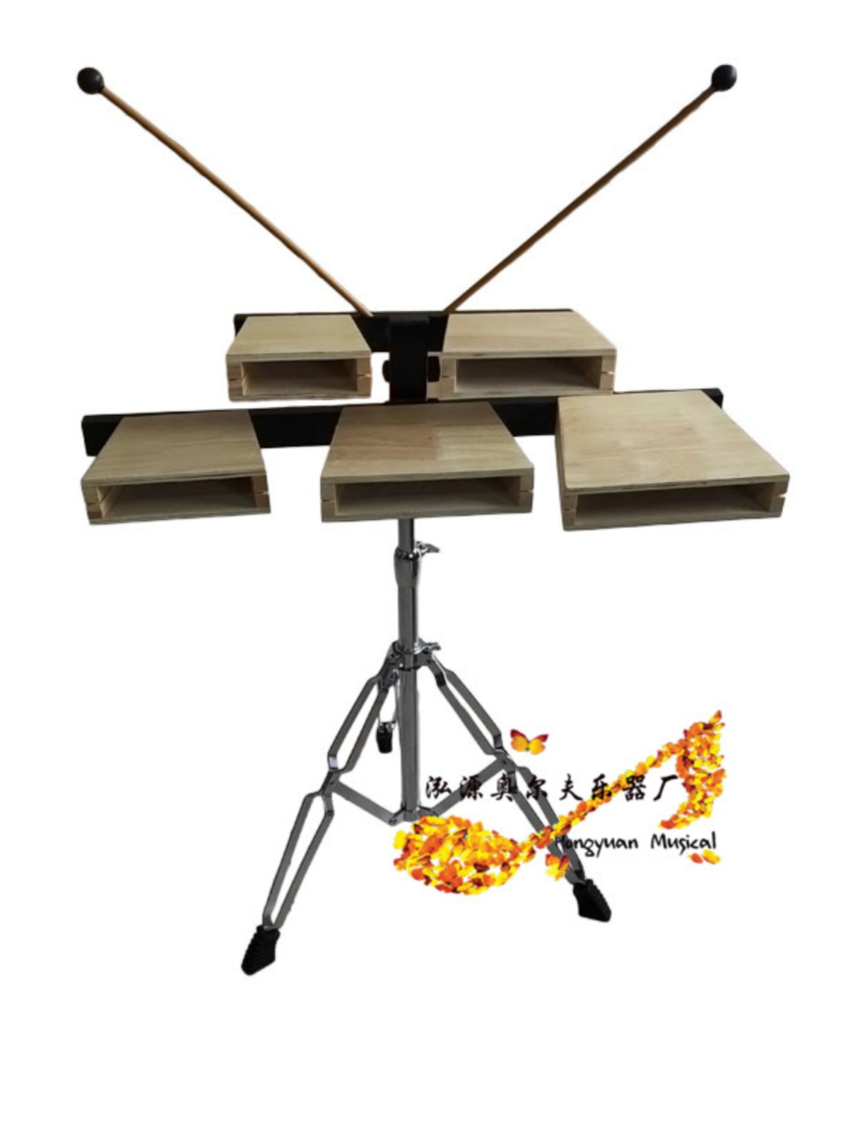 带架5音方梆子五音木鱼奥尔夫音乐邦子儿童打击乐器乐队伴奏