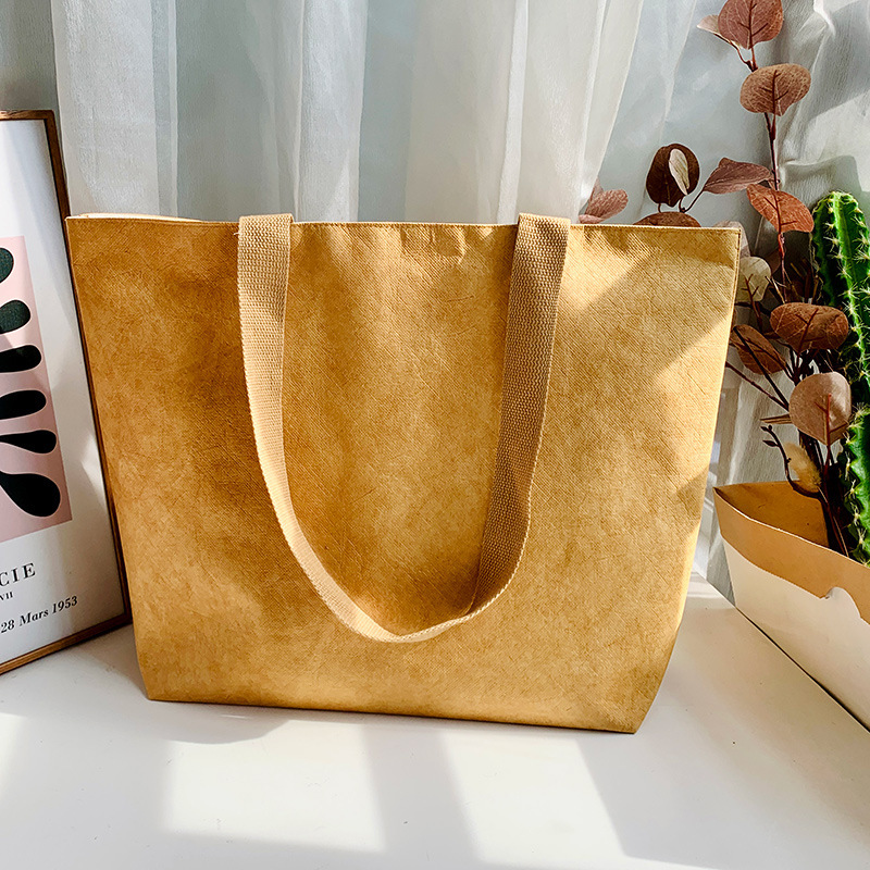 杜邦纸袋定 制加大款牛皮色简约大容量单肩手提袋环保购物印logo