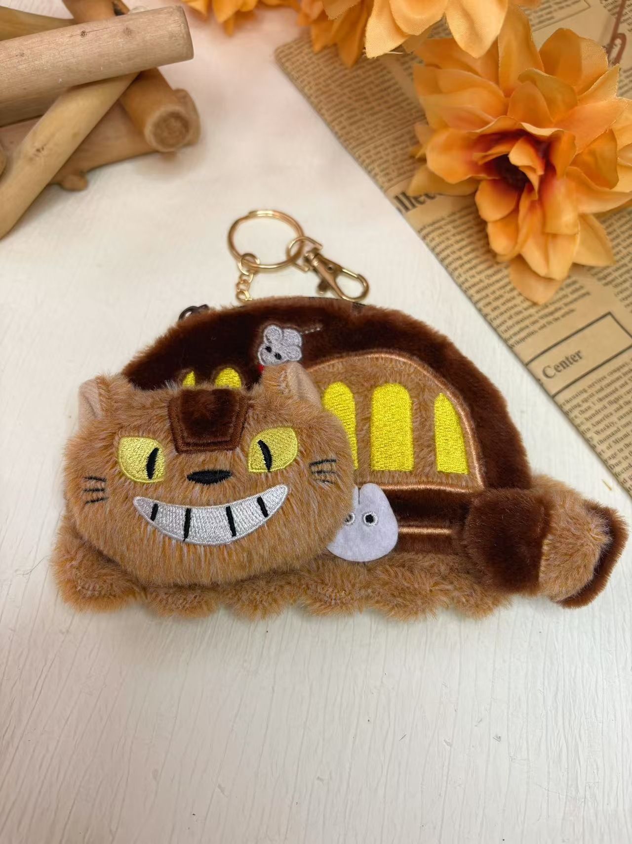 Gato japonés autobús Geely llaveros juguetes de peluche muñecas niños monedas bolsas de cambio muñecas