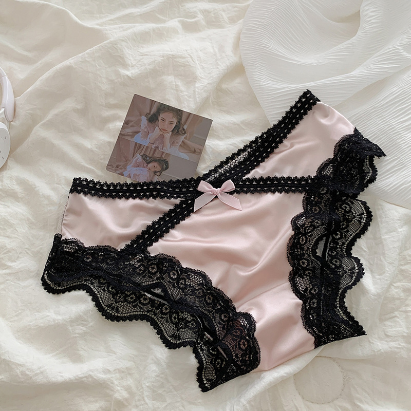Light Oxygen Lace ~ French Sexy Satin Lace Panties for Girls Ice Silk Palace Style Pure Lust Girl Briefs for Women