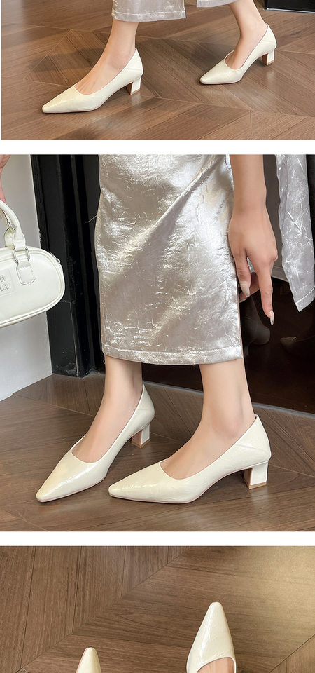 Giày cao gót nữ mũi vuông gót thô 3–6 cm kiểu Pháp thanh lịch, đế cao su, đi làm dự tiệc — Màu cà phê, Màu trắng ngà, màu đen chi tiết 7