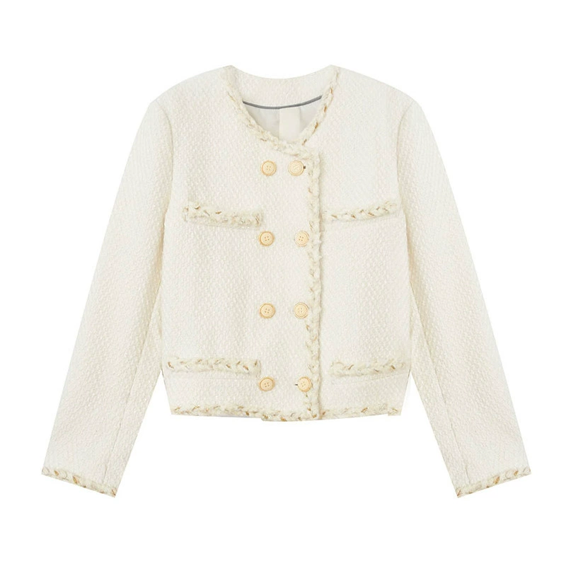 Белая весенняя шерстяная короткая куртка, корейский стиль, стиль Chanel, 2023, городской стиль