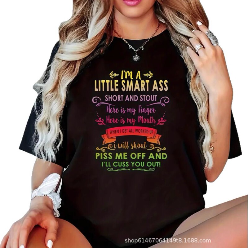 Cross-Border New Spring and Summer Interesting Slogan T-Shirt Short-Sleeved Large Size Round Neck Men's and Women's Tops Wholesale