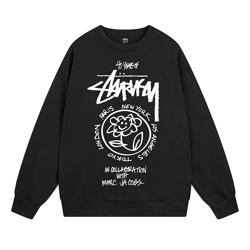 A generation of hair Sean Stussy Stus crew neck sweater blockbuster high version fleece-lined sweater lovers dress tide cross-border