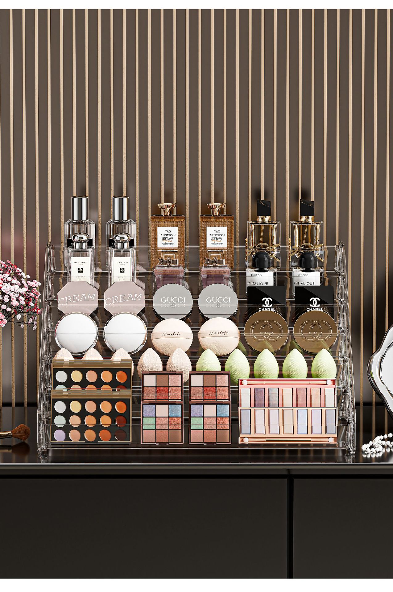 Transparente trapezförmige Kosmetik-Organizer Box Schminktisch Tischplatte Aufbewahrungsregal Make-up Pinsel Lippenstift Parfüm Aufräum- und Präsentationsständer