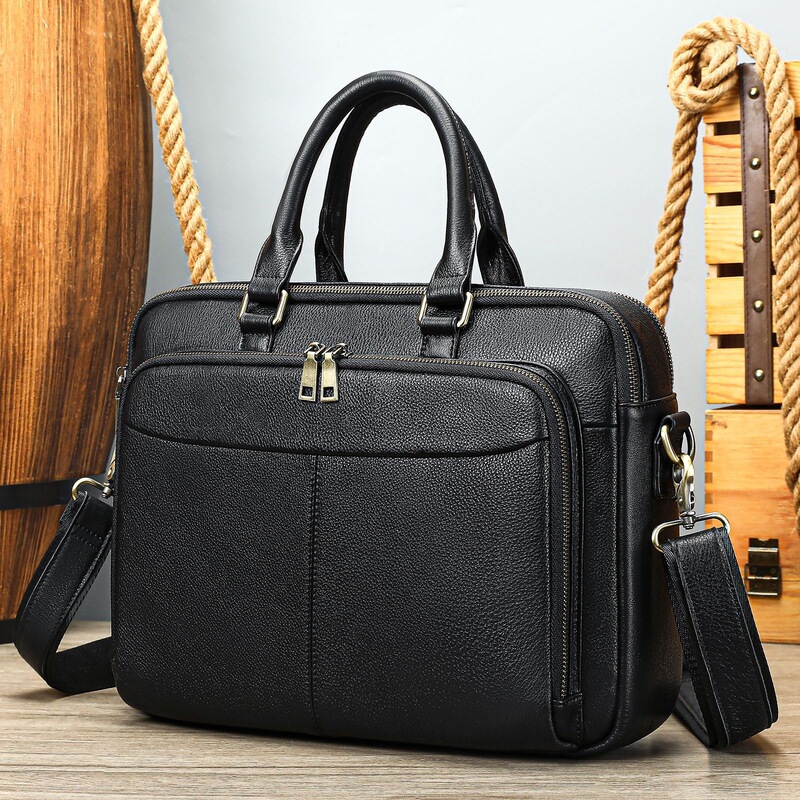 Conference Briefcase, Genuine Leather, High-End Men's Large-Capacity Handbag, Cowhide Business Bag, Leather Laptop Bag