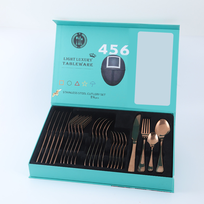 Amazon transfronteriza 1010 vajilla de acero inoxidable conjunto de 24 piezas cuchillo de filete occidental, tenedor y cuchara traje de celebridad de Internet regalo de vacaciones
