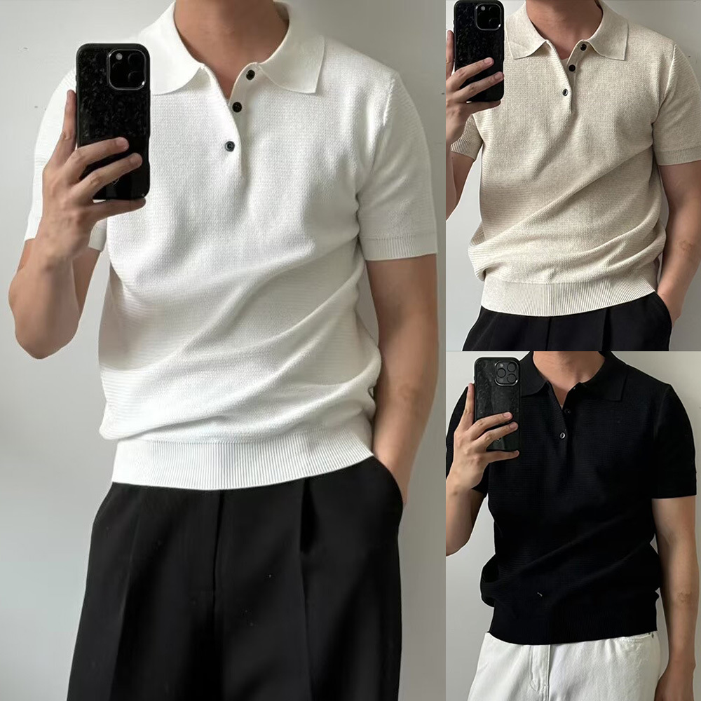 Polo camiseta de punto camiseta de manga corta camiseta de hombre texturas con solapa de color viejo viento de negocios de verano fábrica transfronteriza al por mayor