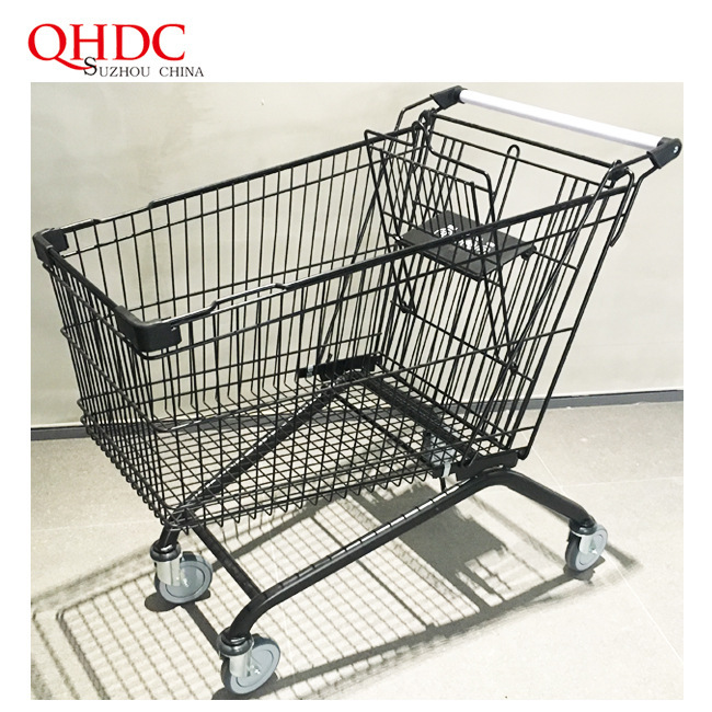 Carrito de Compras de Supermercado Estilo Europeo de 180L de Acero, para Supermercado y Almacén