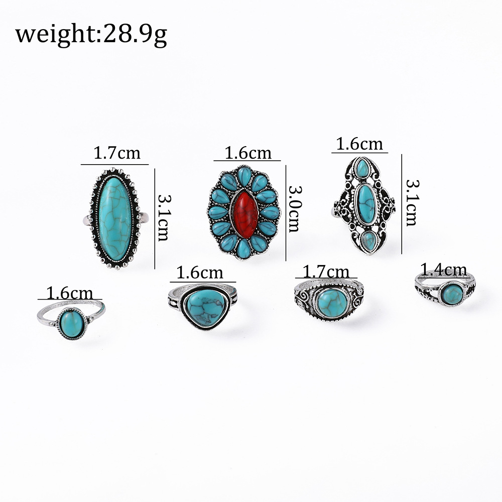 Exaggerated Ethnic Style Cool Style Leaf Round Snake Alloy Plating Inlay Turquoise Women's Rings display picture 19