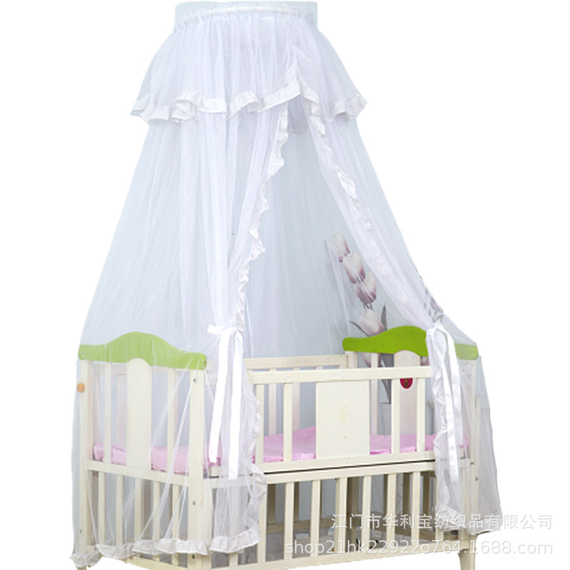 嬰兒蚊帳童床圓頂單開門花邊蚊帳落地加長加密寶寶吊賬含支架鐵架