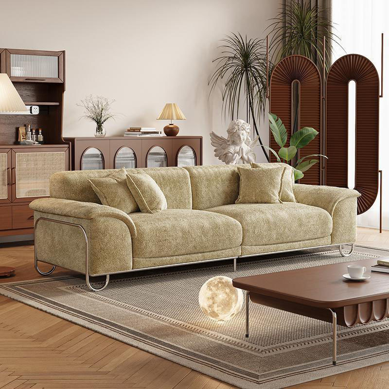 French-Style Living Room Home Sofa, Mid-Century Fabric Sofa, Small Apartment Designer Straight Sofa, Lazy Sofa