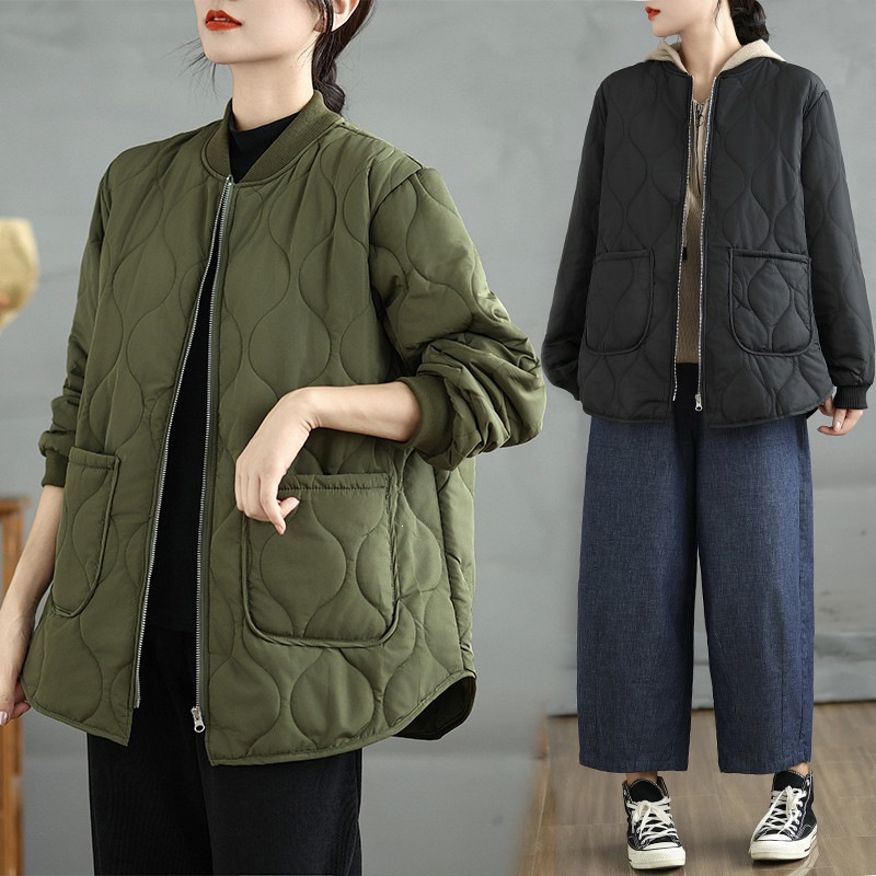中年妈妈轻薄棉袄秋冬新款大码女装棉服宽松棉衣百搭夹棉时尚外套