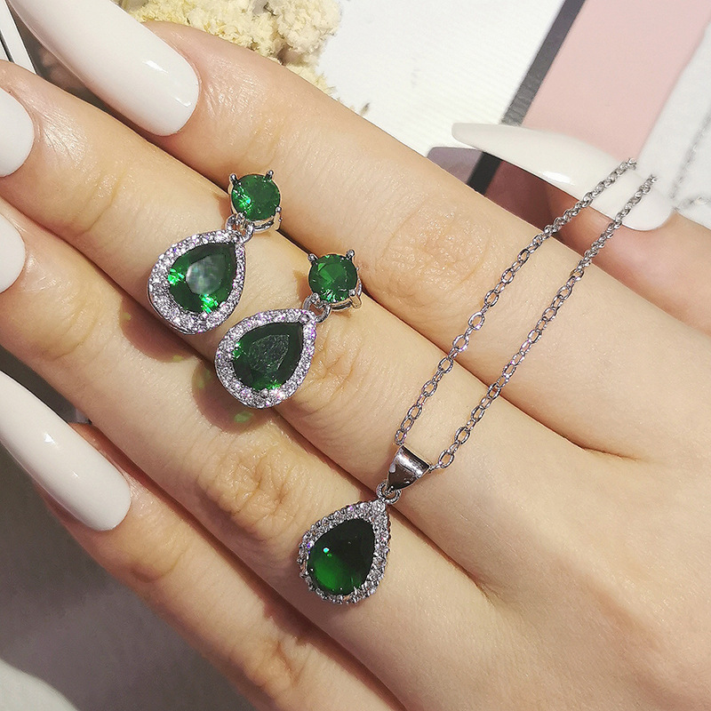 Dubai Schmuck Wassertropfen Birne Ohrringe Halskette bunte Zirkon Ohrringe zweiteiliges Set e5620+x711_voghion.com