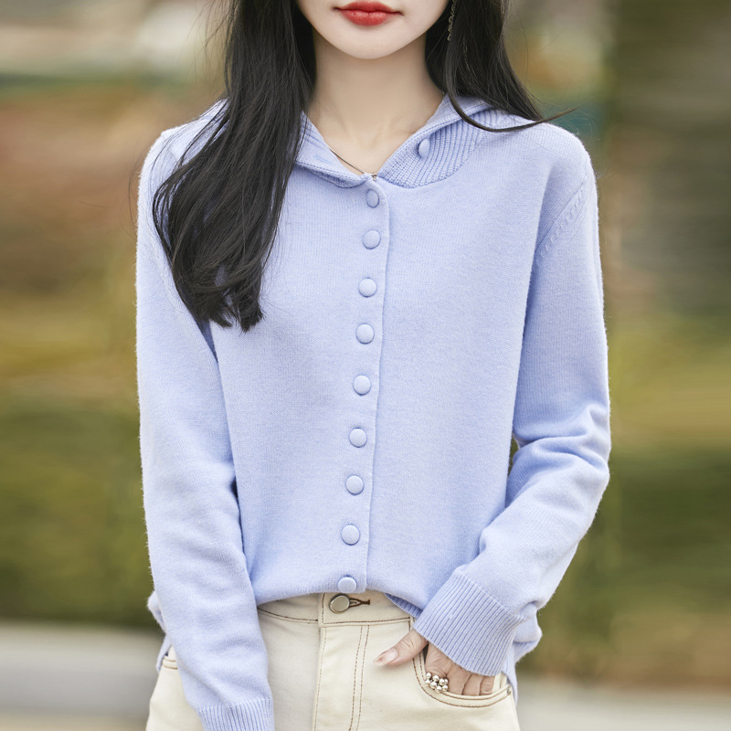 2025 Autumn/Winter New Women's Solid Color Hooded Single-Breasted Knitted Cardigan Loose Solid Color Long Sleeve Sweater Hoodie Jacket