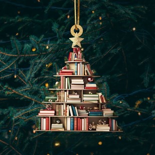 Christmas tree hanging wooden bookshelf pendant book stacking decorations Christmas tree pendant car pendant