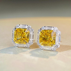 8A冰花切耳釘S925銀歐美跨境新款珠寶銀飾黃鑽滿鑽鋯石耳環批發