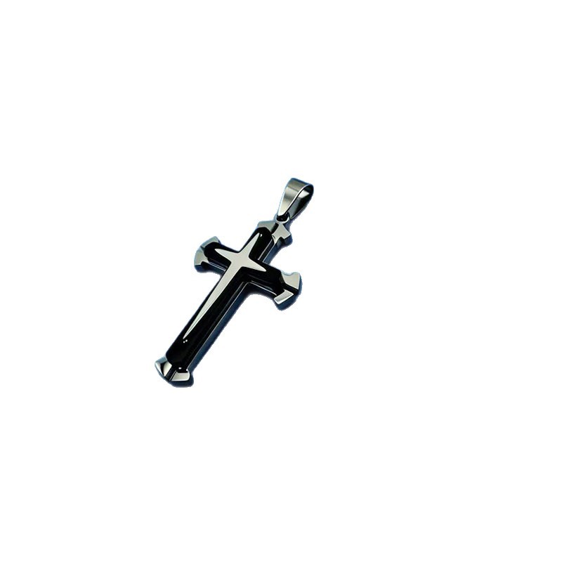 European And American Trendy Men's Three-layer Cross Pendant Stainless Steel Necklace, Popular Pendant, Cross-border_voghion.com