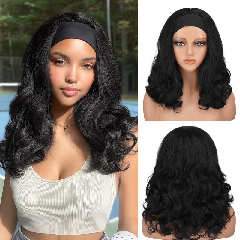 Cross-Border New Product Foreign Trade Synthetic Fiber Wig Women's Stylish Hairband Black Long Curly Ice Silk Hairband Yaki Wig
