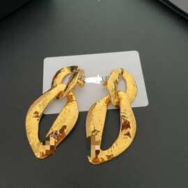 欧美风铜材质锤纹双椭圆个性ins风耳环金色女士时尚跨境耳饰批发