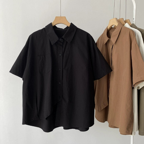 Vintage loose cotton-linen short-sleeve mens shirt, simple collar, outerwear, breathable, sweat-absorbent, half-sleeve top.