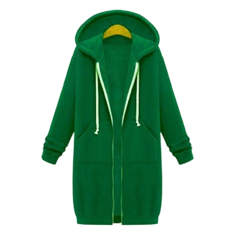 Autumn and Winter Women's European and American Hooded Long-Sleeved Mid-Length Sweatshirt Long Outwear Blue and White Zipper Link