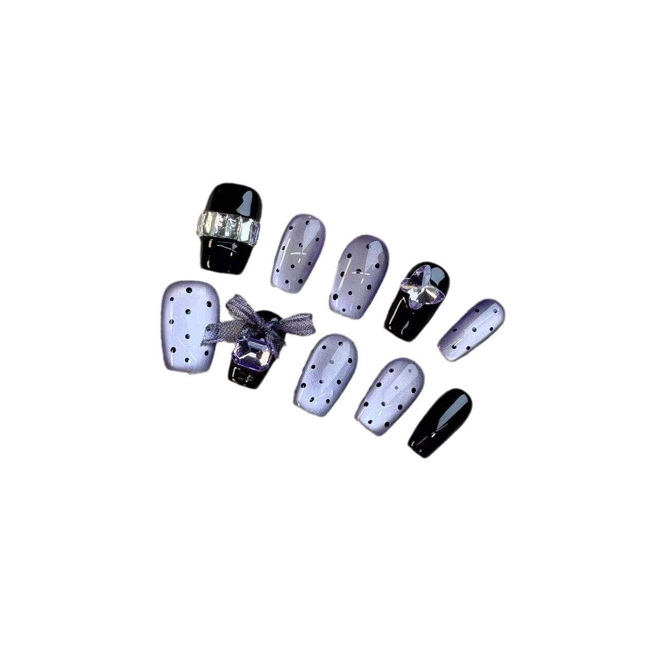 Armadura portátil hecha a mano corta carillón de viento morado vidrio púrpura ojo de gato de alta calidad con punto de onda blanca, pieza de uña extraíble