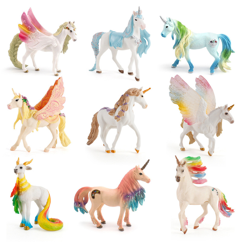Children's Big Simulation European Myths and Legends Elf Horse Unicorn Animal Model Wings Rainbow Horse Toy