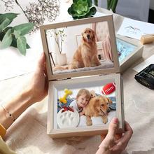 木质宠物项圈收纳盒可折叠宠物照片纪念带印泥宠物用品展示相框