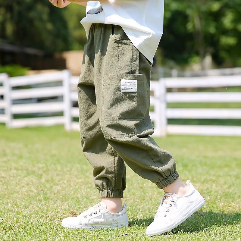 Boys' Pants Summer Thin 2024 New Anti-mosquito Pants Korean Style Handsome Loose Casual Leg Pants for Small, Medium and Large Children