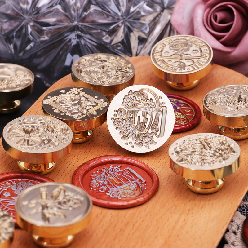 Cabezal de sello de pintura de fuego europea, serie de jardín de rosas, pintura de fuego, cabeza de cobre, sobre, cera de sellado, producto terminado, cabezal de impresión de imagen listo