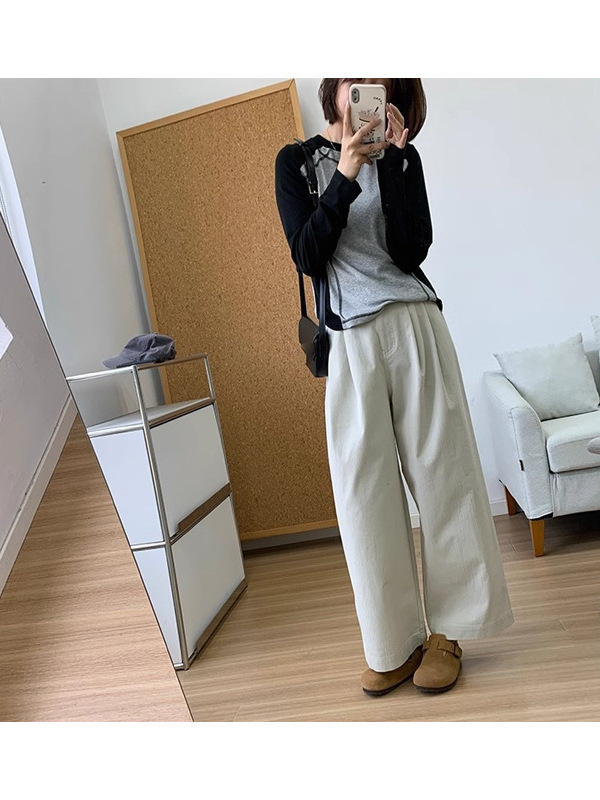 梨形身材B备！高密水洗棉宽松直筒裤春秋新款小个子阔腿休闲裤女|undefined