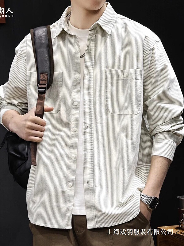 Striped American-Style Men's Long-Sleeve Shirt, Autumn 2025 New Casual Fashion Versatile Large Size Wholesale Striped American-Style Men's Long-Sleeve Shirt, Autumn 2025 New Casual Fashion Versatile Large Size Wholesale