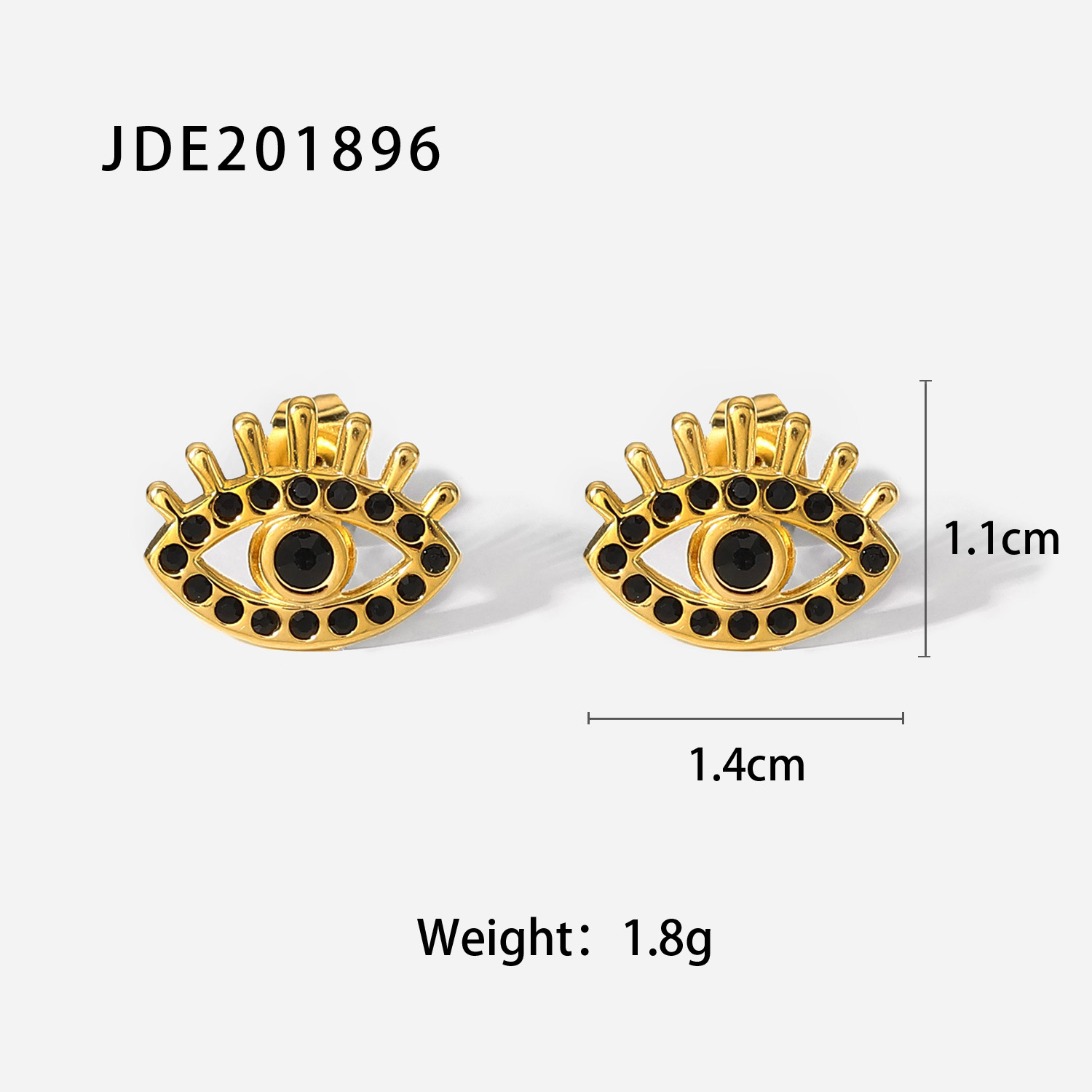 New Fashion Black Diamond Eye 18k Gold Stainless Steel Earrings display picture 4