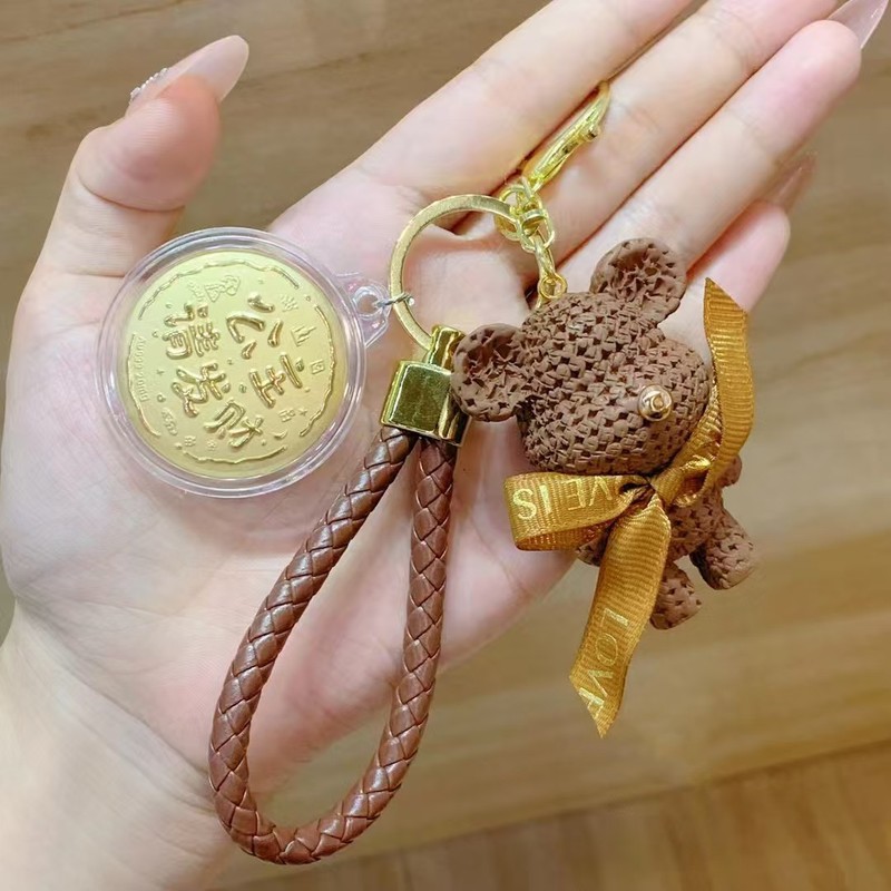 足金999黄金520小饼熊公仔钥匙扣挂件 可爱情侣包包挂饰汽车钥匙|undefined