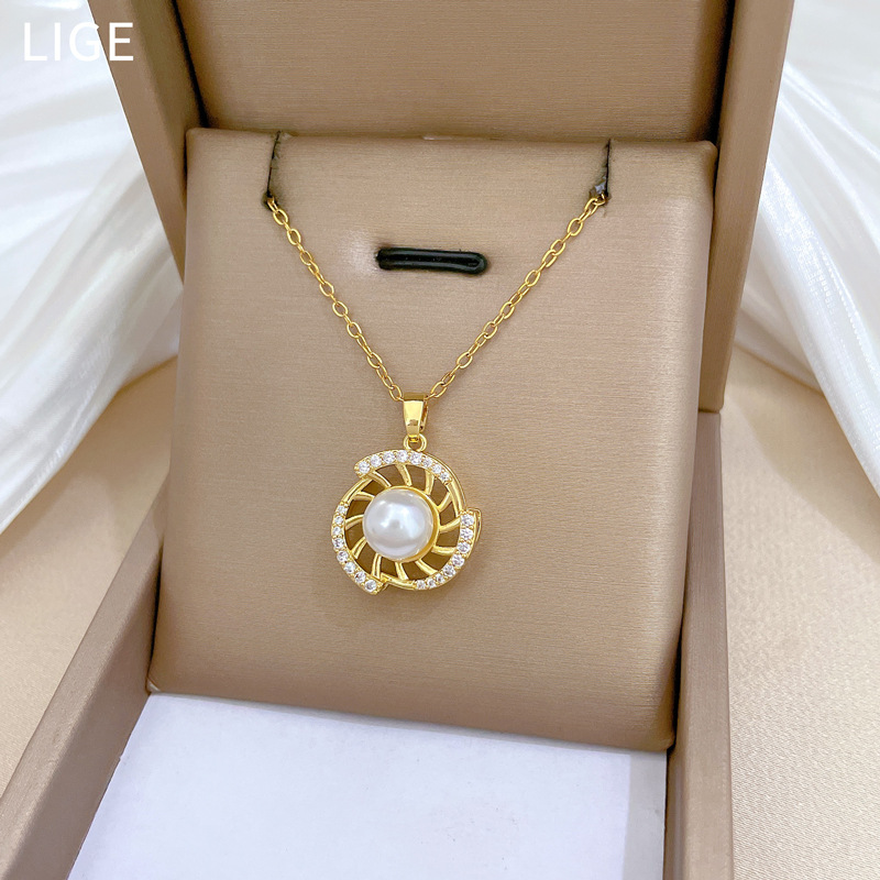 Necklace Earrings Set Light Luxury Rotating Pearl Full Diamond Personality Temperament Banquet Earrings Item Group_voghion.com