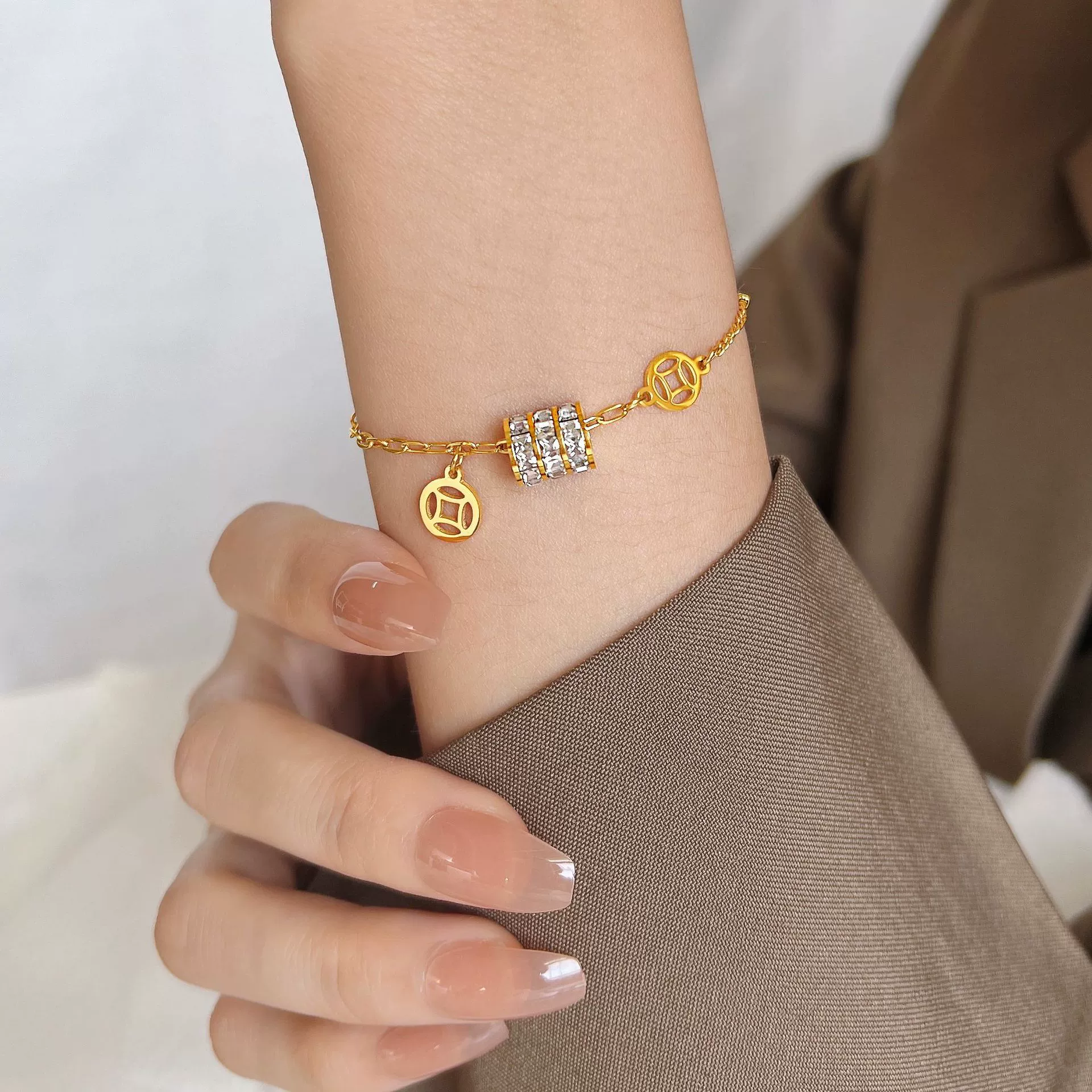 Золотая bracelet, маленький дизайнерский медный подвес, нержавеющая сталь