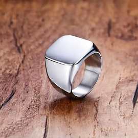 wish热卖跨境新款欧美不锈钢男士戒指 简约黑色光面时尚指环现货