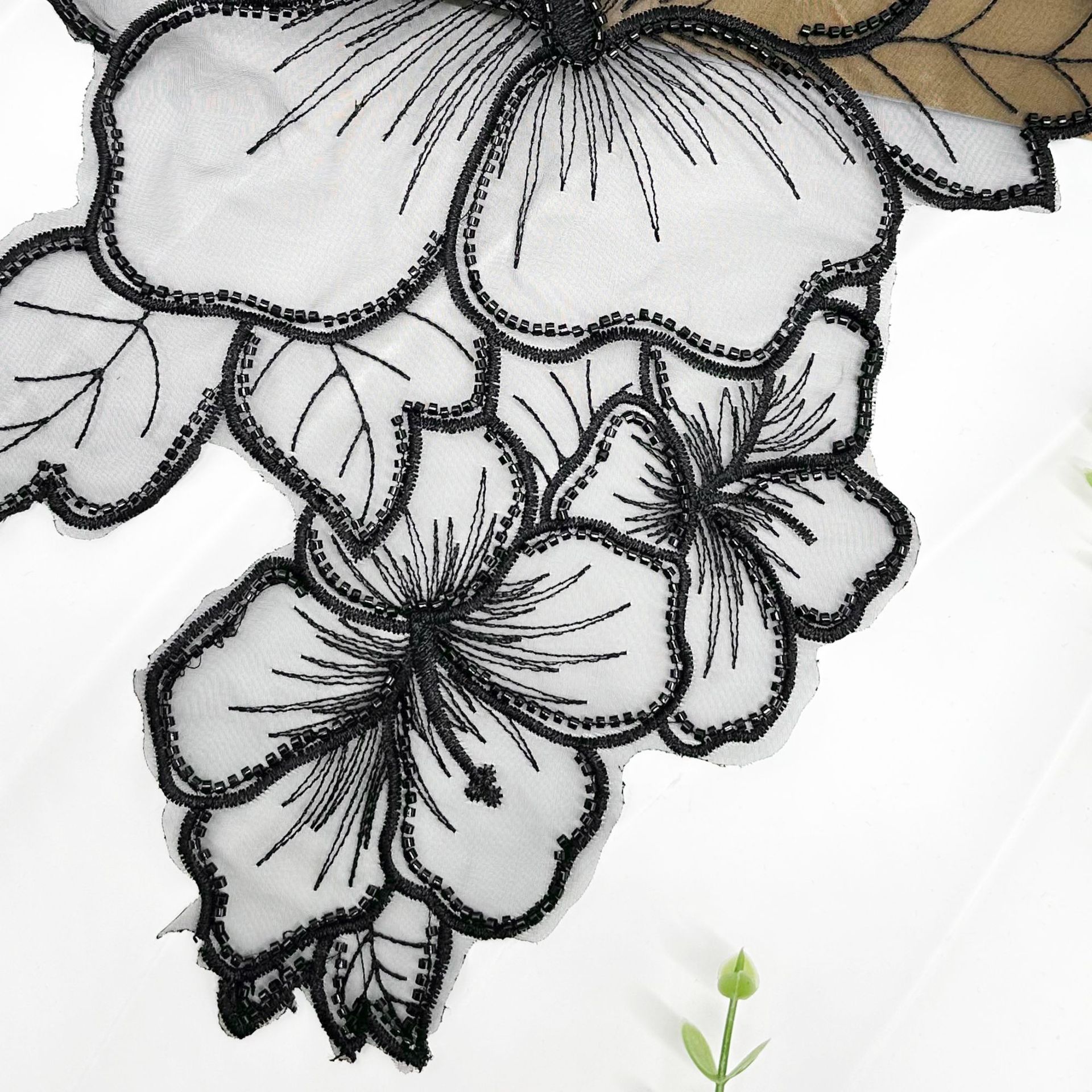 Ogan gaza pegatinas de loto negro encaje hecho a mano flores bordadas pegatinas de tela vestido vestido decoración de ropa infantil