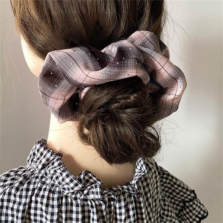 White, Pink, Black Color Gradient Fabric Large Bow Hairband Mesh Rhinestone Large Low Bun Simple Hairband Accessory