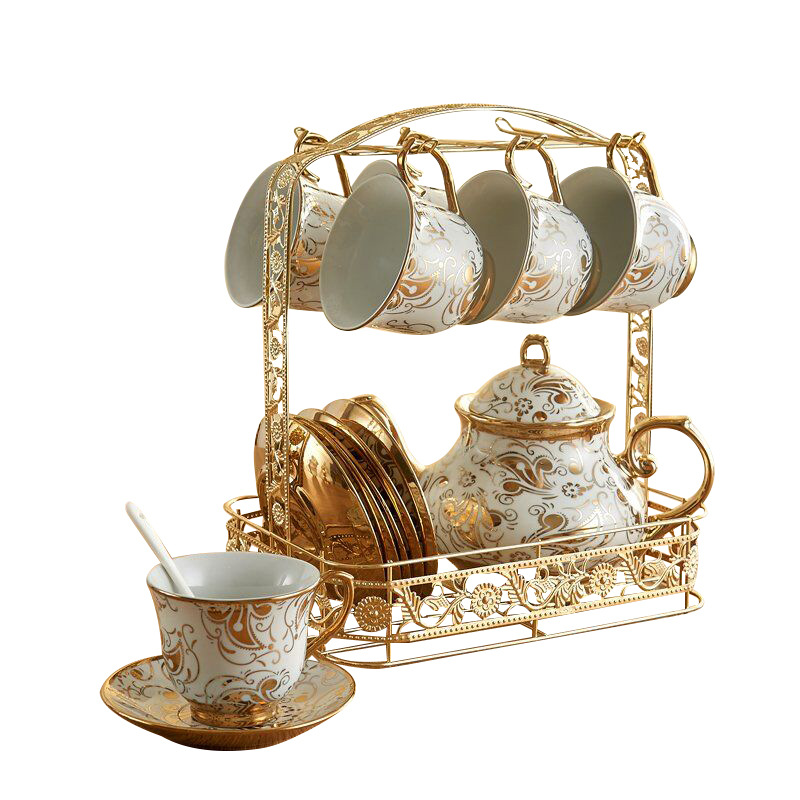 北欧式风格咖啡杯套装家用茶具茶杯创意金边陶瓷杯水杯6件套批发