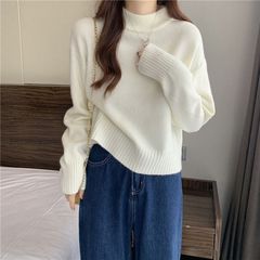 秋冬半高领针织衫女2025秋冬新款小个子宽松内搭毛衣短款百搭上衣