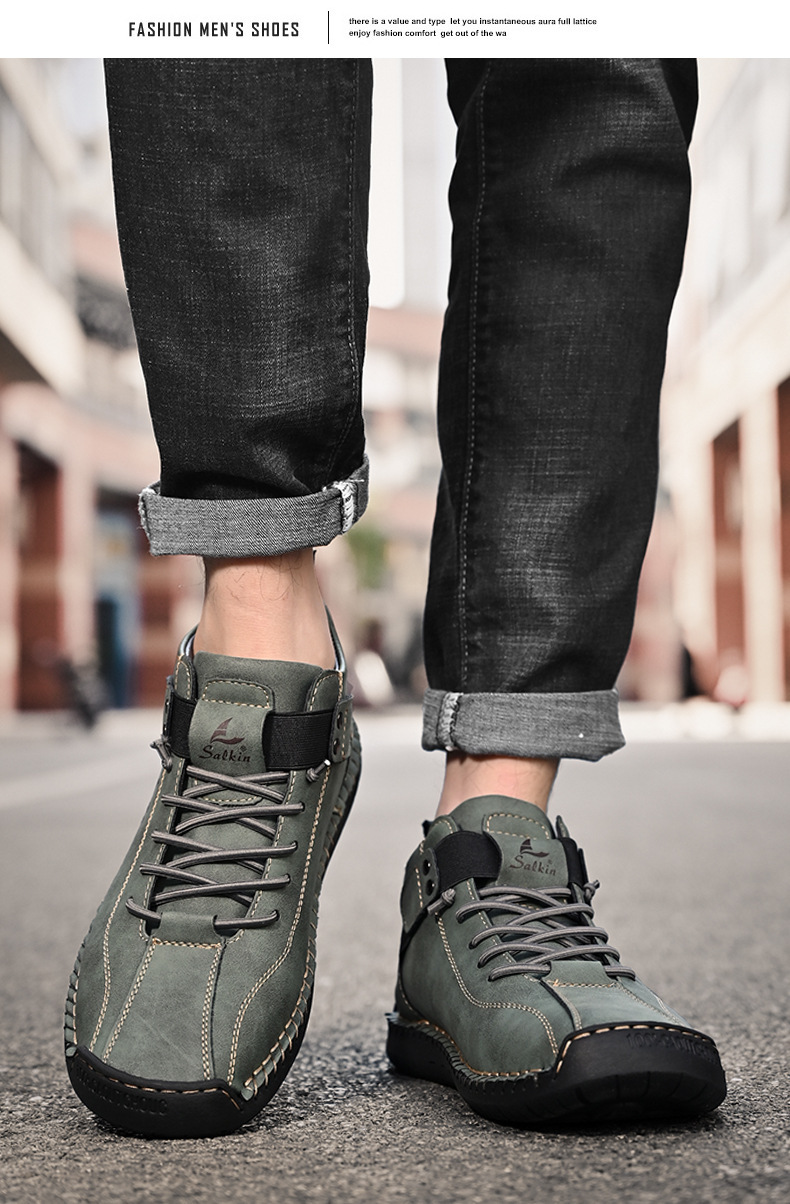 Casual Loafers For Men Handmade Leather Flat Slip-on Driving Shoes_voghion.com
