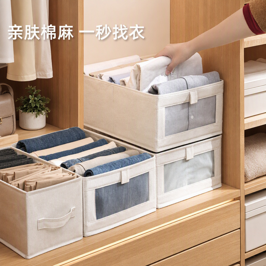 Anqin Mesh Storage Box Foldable Cotton and Linen Storage Box Dormitory Wardrobe Drawer-Style Seasonal Clothing and Pants Storage Box