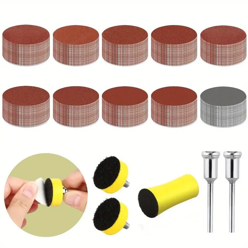 205pc  1寸植绒砂纸片气动打磨自粘式砂纸跨境套装25mm圆盘砂背绒